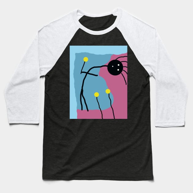 Kid With Yellow Flowers Stick Figure Baseball T-Shirt by Eigo Wild